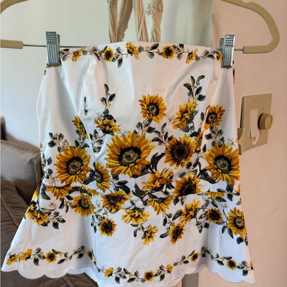 White House Black Market Strapless Sunflower Top